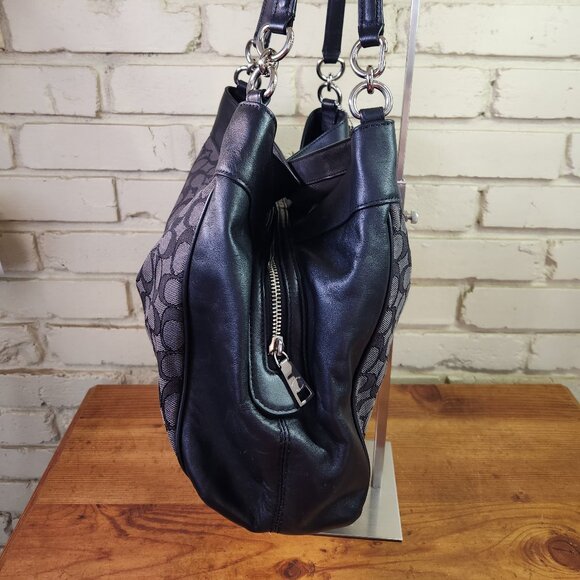 Coach Lexy Black Jacquard & Leather Shoulder Bag Purse - Picture 6 of 13